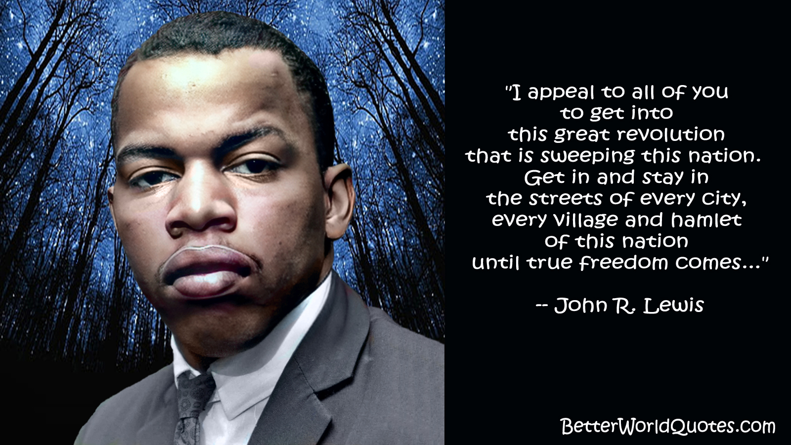John R. Lewis: “I appeal to all of you to get into this great revolution that is sweeping this nation. Get in and stay in the streets of every city, every village and hamlet of this nation until true freedom comes...