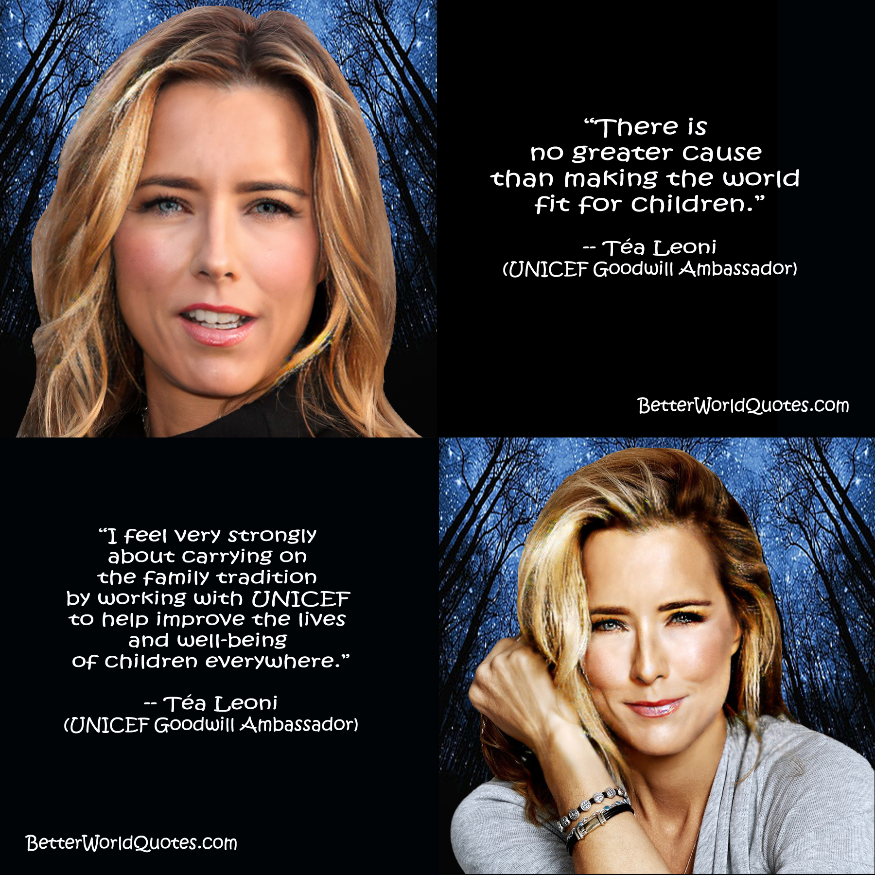 Téa Leoni: “There is no greater cause than making the world fit for children. I feel very strongly about carrying on the family tradition by working with UNICEF to help improve the lives and well-being of children everywhere.